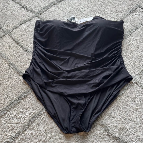 J. Crew One Piece Swimsuit bathing suit Black Ruched Bandeau strapless halter 24 - Picture 7 of 11